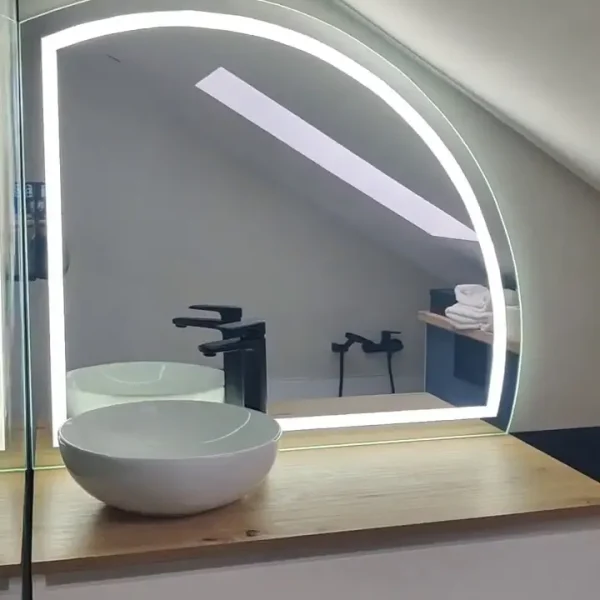 espejo led retroiluminado panorama semicircular 110 cm pegado sobre encimera lavabo 3 espejo semicircular medialuna led