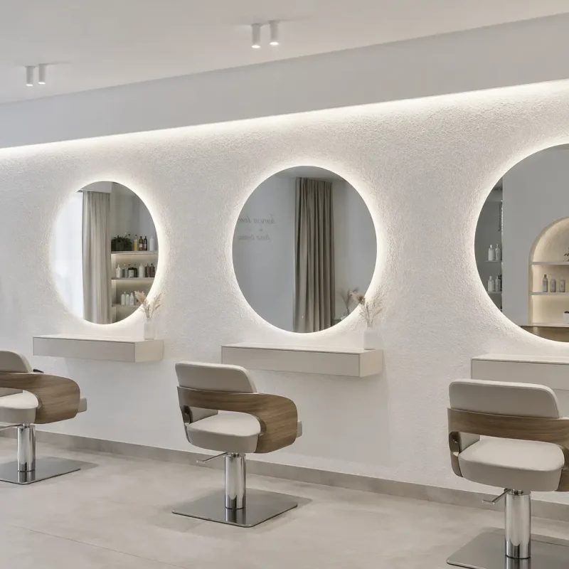espejo redondo peluqueria barberia madrid