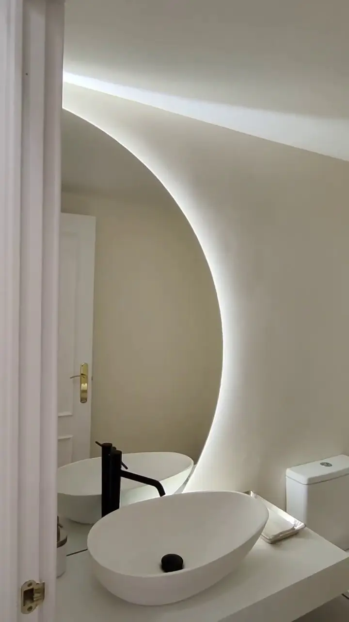 espejos semicirculares 160 cm led blanco neutro 4500ok pegados sobre base recrecido 6 Espejo Plata Semicircular